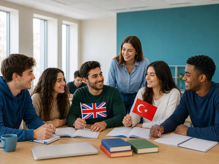 İngilizce dersinde birlikte öğrenen kursiyerler