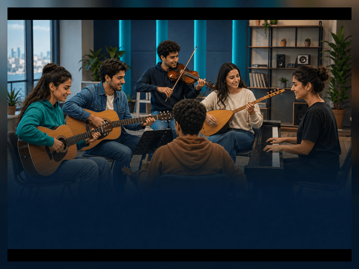 Birlikte müzik yapan kursiyerler